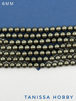 Жемчуг Майорка, зеленый хаки, Dark Green, 6мм, нить, МА217