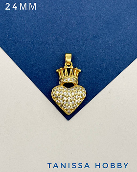 Подвеска сердце корона королева, 24мм, позолота, С611