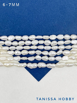 Жемчуг натуральный культивированный рис, 6-7мм, 6х4мм, А, нить, Ж173
