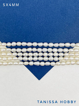 Жемчуг натуральный культивированный рис, 5мм, 5х4мм, А, нить, Ж166