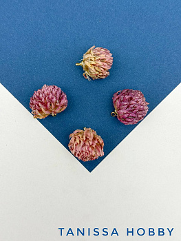 Подвеска цветок, бутон, клевер в смоле, розовый, позолота, ЦВ004