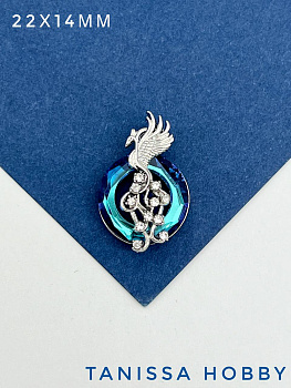 Подвеска птица Феникс, рондель Bermuda blue, родий, Д139