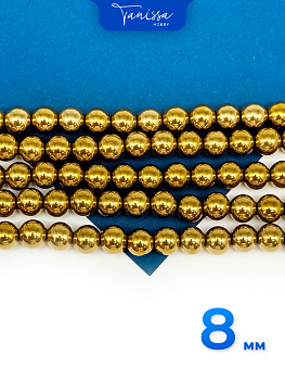 Гематин гематит бусины круглые 8мм, золото, нить, ГТ012