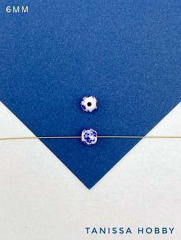 Бусина фарфоровая, керамика, 6мм, круглая, синий, гжель, штука, П250