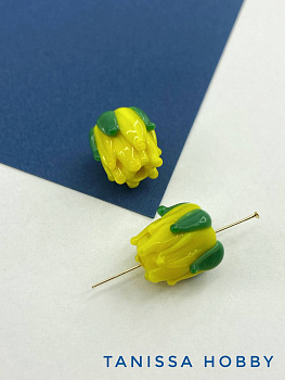 Бусина бутон желтый цветок, лэмпворк, 13мм, штука, Х260