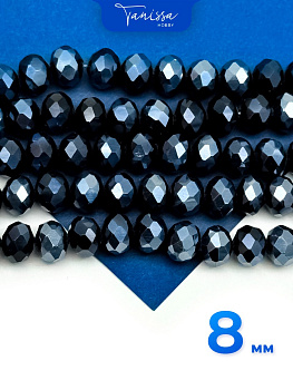 Хрусталь Рондели 8мм, черный гематит, нить Х068