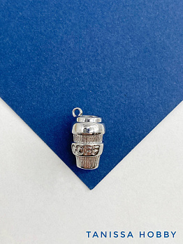 Подвеска стаканчик кофе, 14мм, родий, Д415