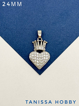 Подвеска сердце корона королева, 24мм, родий, С605