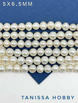 Жемчуг натуральный культивированный, круглый, ААА, 5-6мм, нить, Ж121