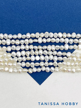 Жемчуг натуральный культивированный барочный плоский, 4мм, 4х5мм, АВ, нить, Ж194