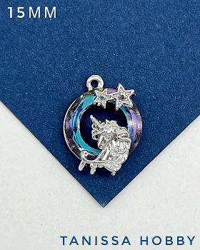 Подвеска Единорог, конь, лошадь, рондель Vitrail light, родий, Д125