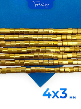 Гематин гематит бусины плоская трубочка 4х3х2мм, золото, нить, ГТ080