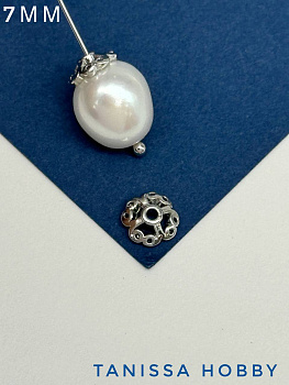 Шапочка для бусин ажурная 7мм, родий, ШТУКА, К403