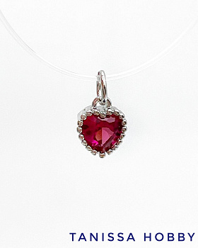 Подвеска сердце 7мм, красный фианит, родий, Р908