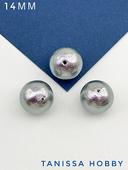 Хлопковый жемчуг 14мм, сизый, Япония, ЖХ86