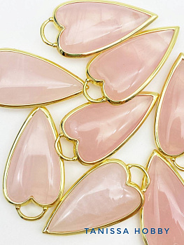 Подвеска вытянутое сердце розовый кварц, Категория В, позолота, Б326