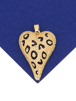 Подвеска сердце леопард с фианитами, 31х23мм, позолота, А936