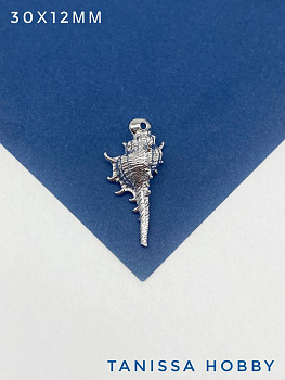 Подвеска ракушка 30х12мм, родий, А603