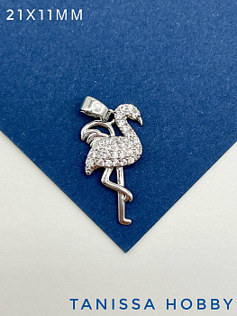 Подвеска птица, фламинго, родий, Д903