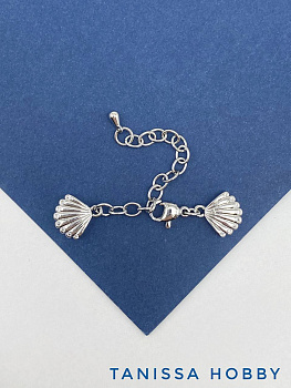 Карабин лобстер многорядный концевик ракушка на 3 нити, родий, К621