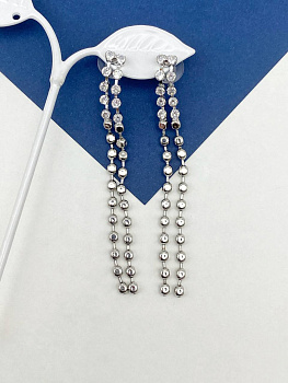 Серьги пусеты со стразами, родий, Е402