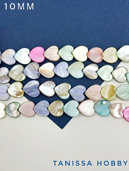 Перламутр бусины сердце, цветной микс, 10мм, 1/2 нити, ПМ013