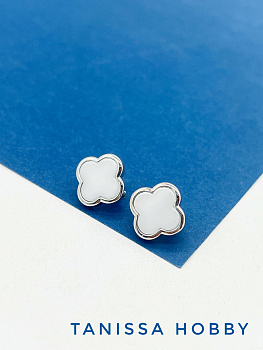 Швензы клевер, белая керамика, английский замок, родий, 204