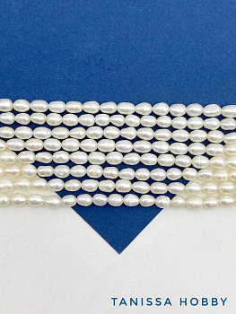 Жемчуг натуральный культивированный рис, 6мм, А-, нить, Ж160