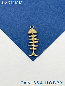 Подвеска рыба скелет, 30х11мм, позолота, А922