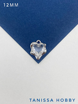 Подвеска сердце с фианитом, 12мм, родий, С330