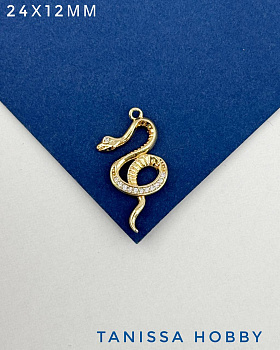 Подвеска змея с фианитами 24х12мм, позолота, Р810