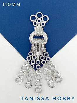 Замок карабин коннектор многорядный с фианитами, 110мм, родий, К824