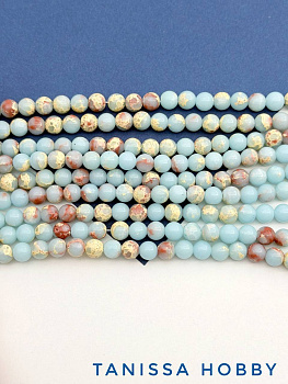 Мятная яшма, варисцит имитация, бусины круглые 6мм, нить, Б369