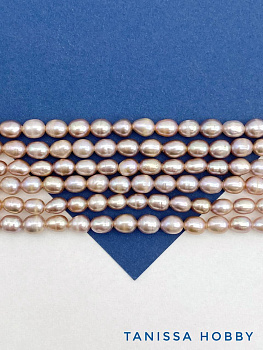 Жемчуг рис культивированный, розовый, 6мм, А, нить, Ж089