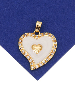 Подвеска сердце белая эмаль, 22мм, позолота, С521