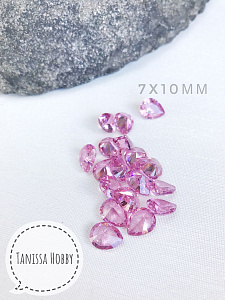 Фианиты цирконы 7х10мм, розовые прозрачные, Капля. 3715