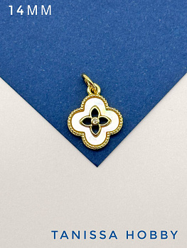 Подвеска клевер резной, перламутр, позолота, С536