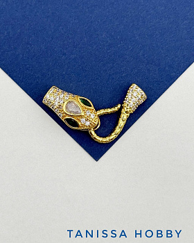 Концевик карабин змея с фианитами, позолота, А003