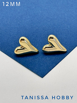 Серьги пусеты объемное сердце 14х12мм, позолота, Е535