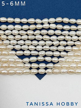 Жемчуг натуральный культивированный рис, 5-6мм, А, нить, Ж023