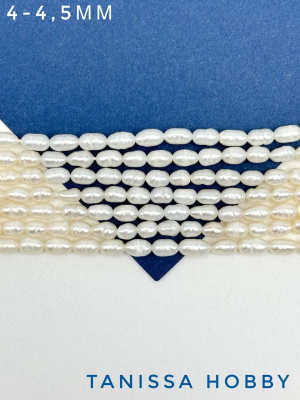 Жемчуг натуральный, мелкий рис, 4мм, А, нить, Ж114