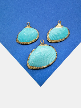 Подвеска ракушка гребешок, голубой тифани, 23-27мм, позолота, ПМ216