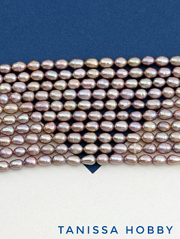 Жемчуг рис культивированный, сиреневый розовый, 7мм, А-, нить, Ж012