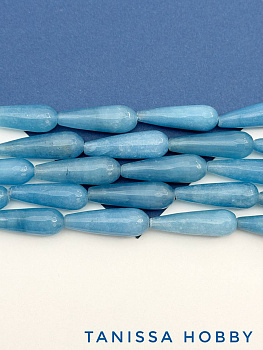 Голубой халцедон огранка, бусина капля, 30х10мм, штука, Б293