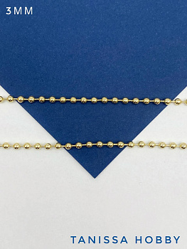 Цепочка с шариками перлина 3мм, позолота, 50см, СН253