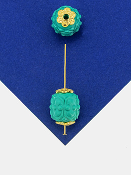 Бусина Буддийские узоры, натуральная бирюза, 13х11мм, позолота, Б045