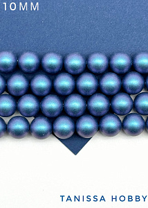 Жемчуг Майорка, синий, Iridescent Dark Blue, 10мм, нить, МА044