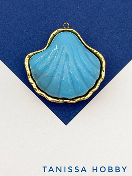 Подвеска ракушка гребешок, бирюзовый, сталь, позолота, Ш519