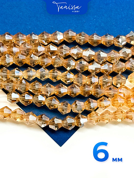 Хрусталь Биконусы 6мм, золото топаз АВ, нить, Х182
