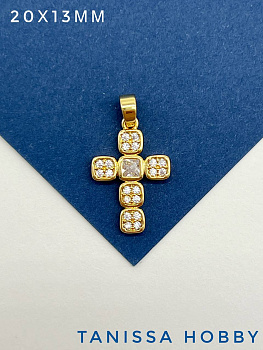 Подвеска крест фианиты, позолота, Р434